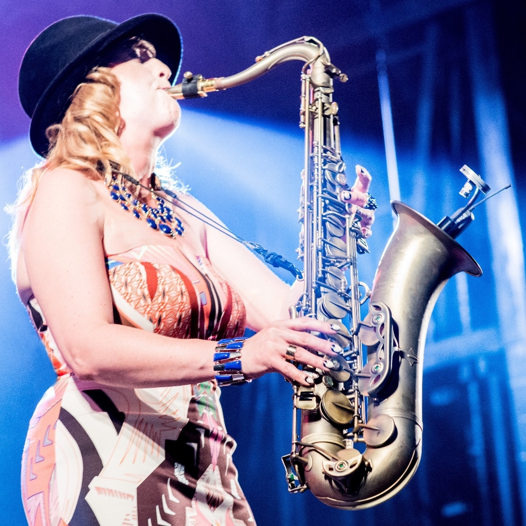Anna Brooks playing the saxophone